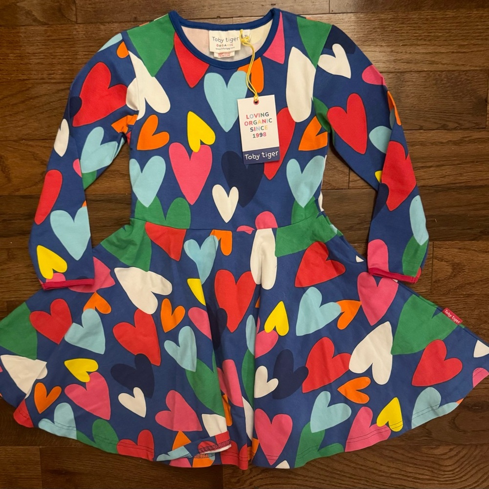 NEW Toby Tiger Colorful Heart Print Kids Skater Dress
